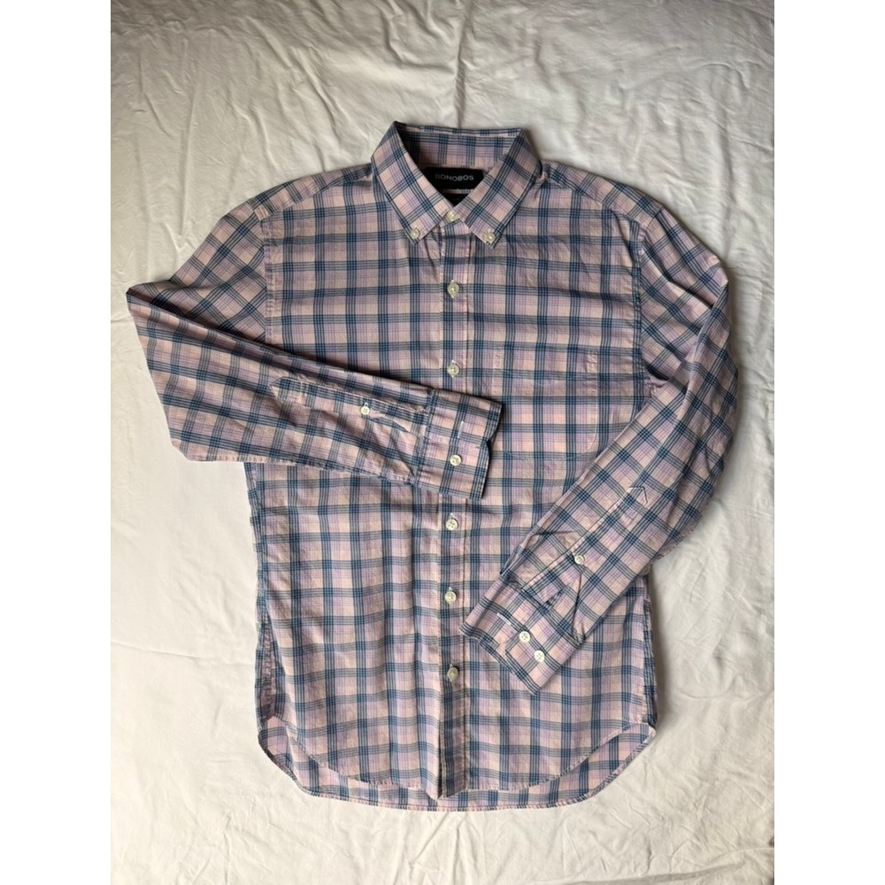 Bonobos Slim Fit Short XS Mens Plaid Button Down Shirt Pink Blue Cotton